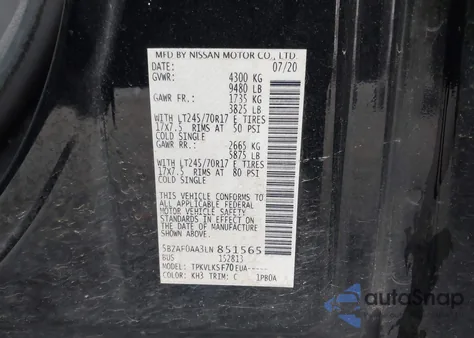 2020 Nissan Nv Passenger Nv3500 Hd Sl из США, поврежденный, VIN 5BZAF0AA3LN851565